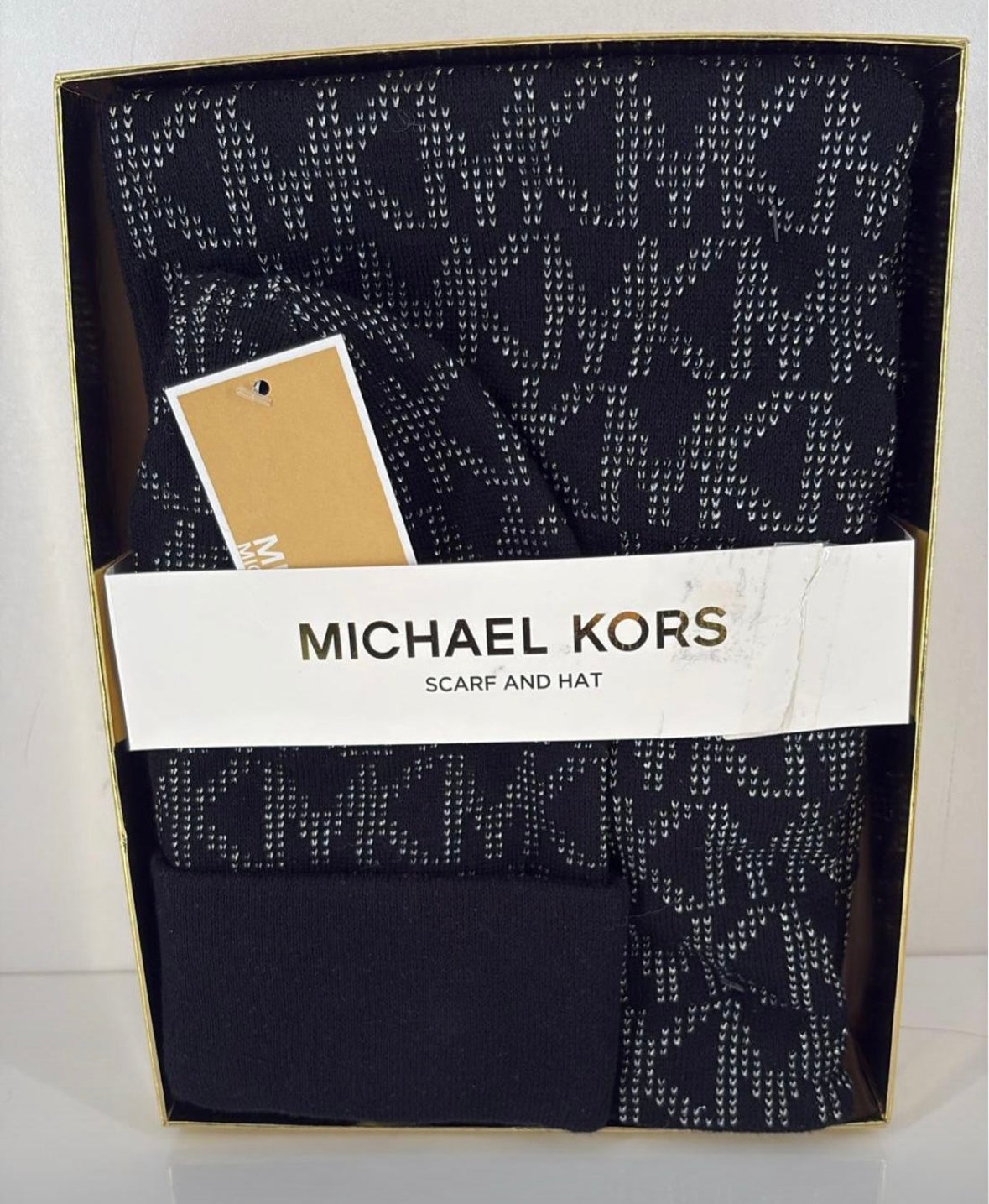 Michael Kors Schal+Mützen Set schwarz mit Silber