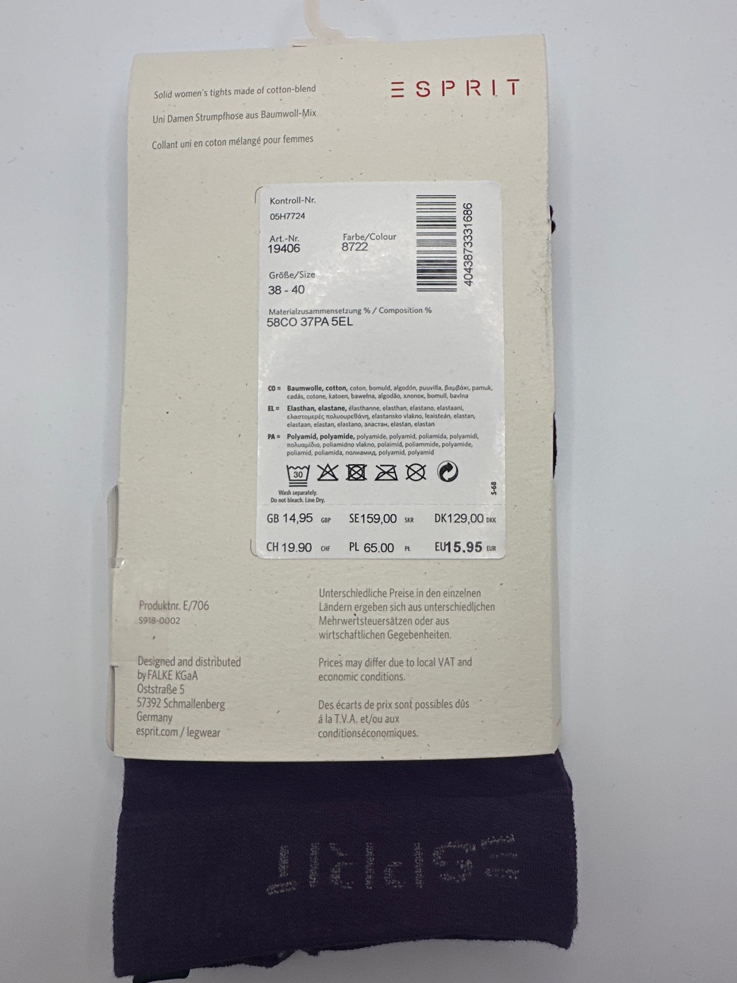 Esprit Basic Strumpfhose 38-40 Lila