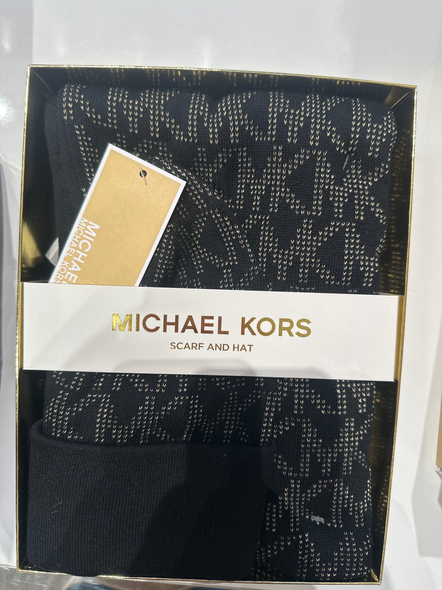 Michael Kors Schal+Mützen Set schwarz mit Gold