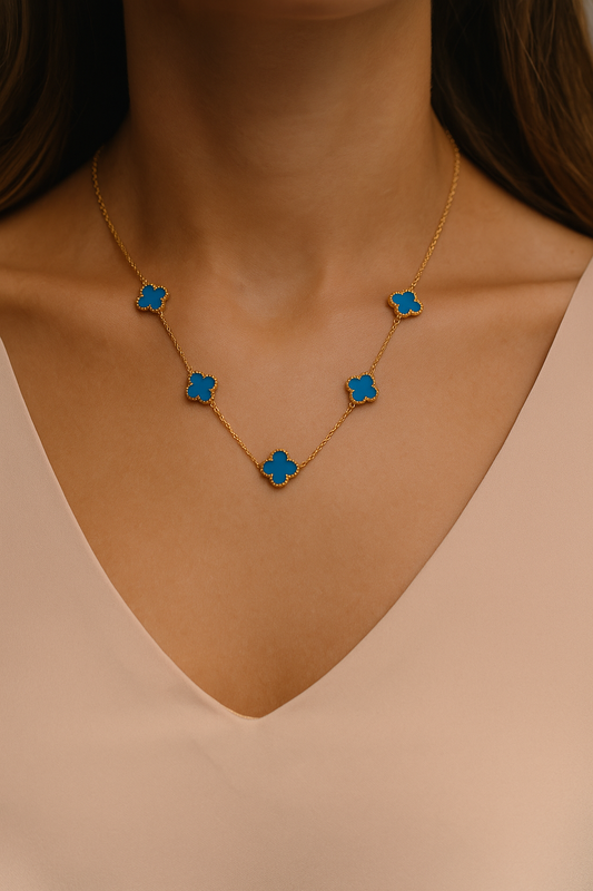 „Ela“ Edelstahl Kette Gold/Blau