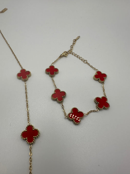 „Ela“ Edelstahl Kette oder Armband Gold/Rot