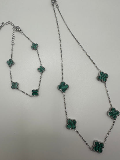„Ela“ Edelstahl Kette oder Armband Silber/Grün (Small)