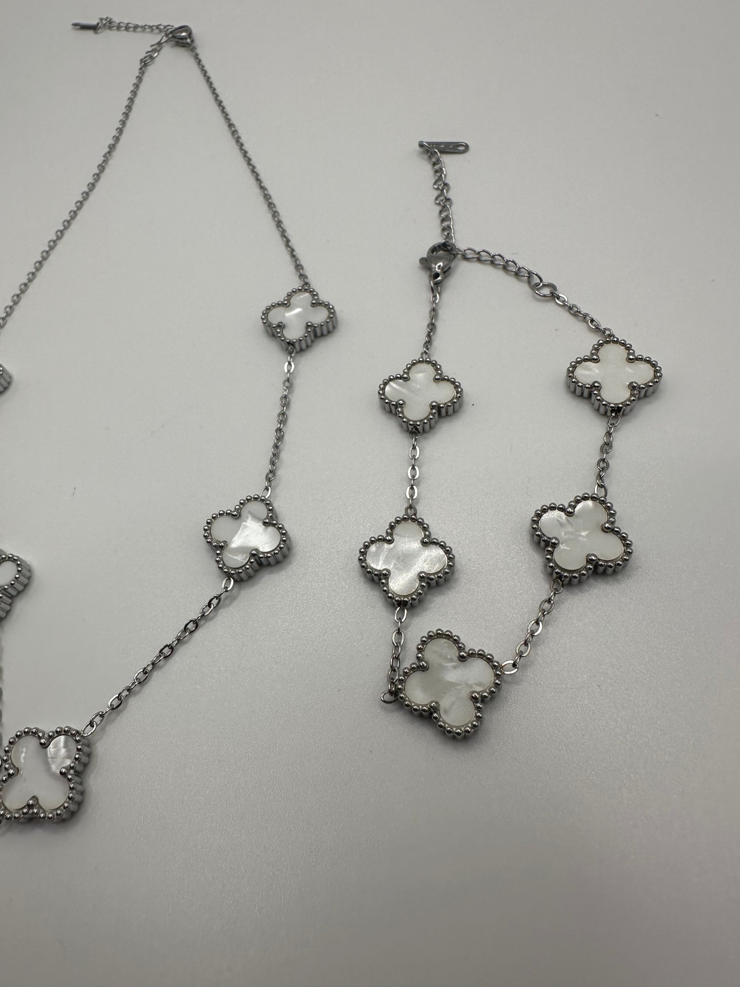 Edelstahl Kette oder Armband Silber/Weiß