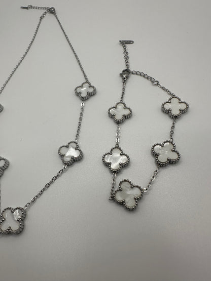 Edelstahl Kette oder Armband Silber/Weiß