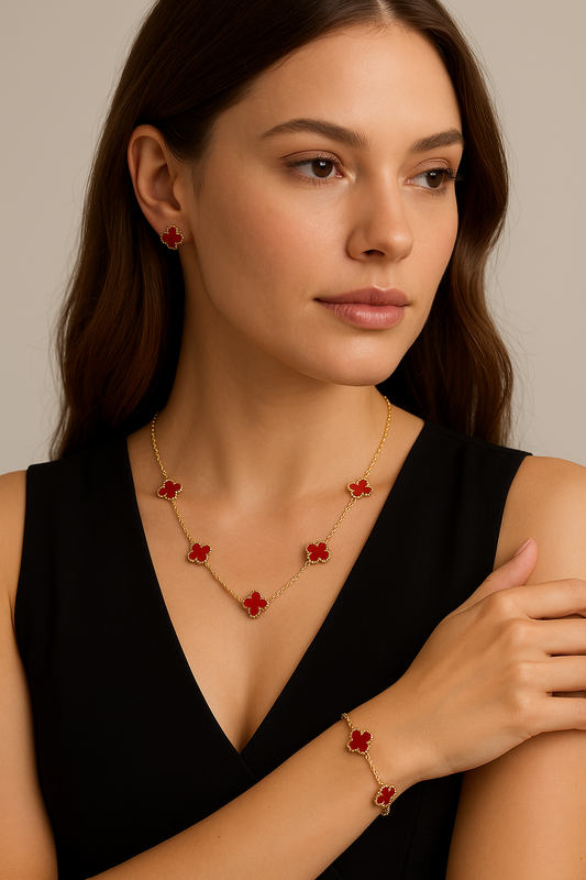 „Ela“ Edelstahl Kette oder Armband Gold/Rot