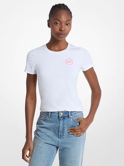 Michael Kors T-Shirt aus Stretch-Baumwolljersey mit Logoverzierung