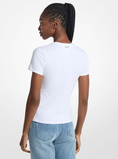 Michael Kors T-Shirt aus Stretch-Baumwolljersey mit Logoverzierung
