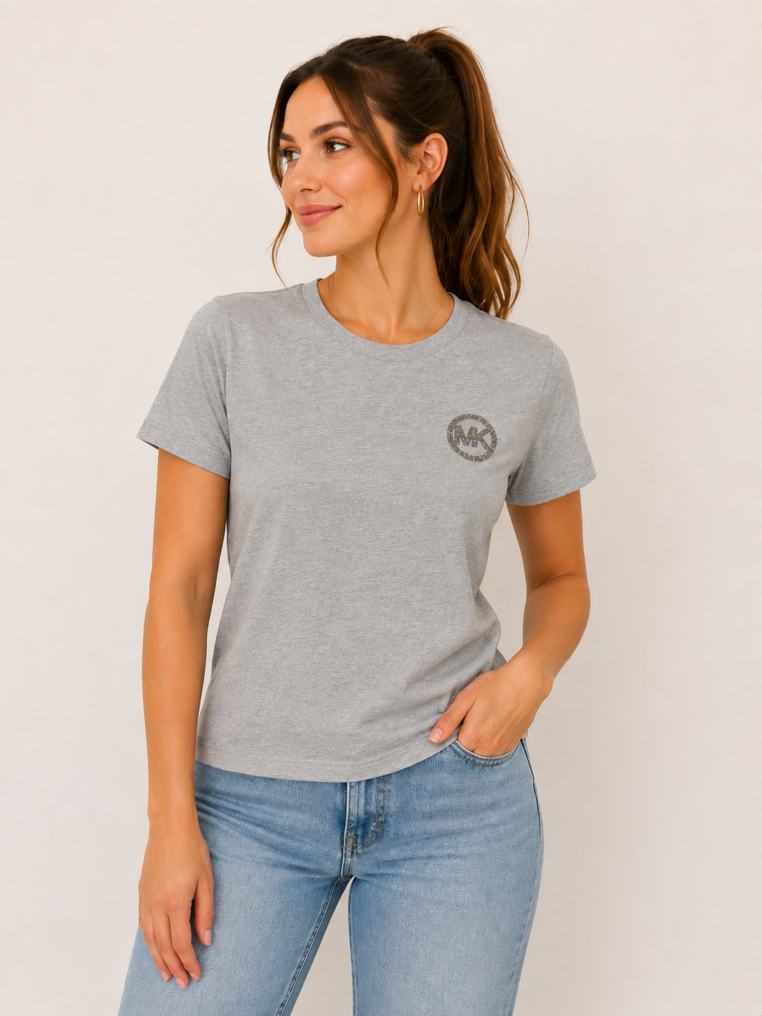 Michael Kors T-Shirt aus Stretch-Baumwolljersey mit Logoverzierung
