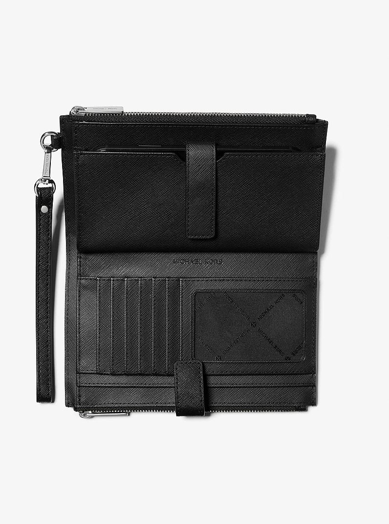 Michael Kors Doppelzipp Portmonee schwarz mit goldenen Details